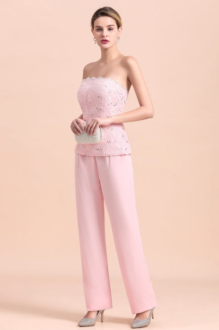 Elegant Strapless Appliques Mother of Bride Jumpsuit with Long Sleeves Wraps-misshow.com