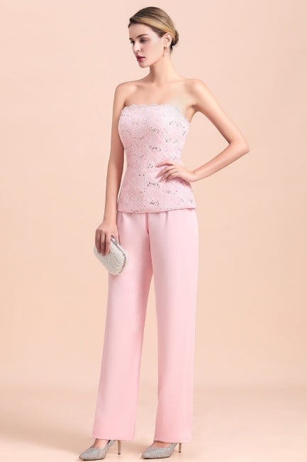 Elegant Strapless Appliques Mother of Bride Jumpsuit with Long Sleeves Wraps-misshow.com