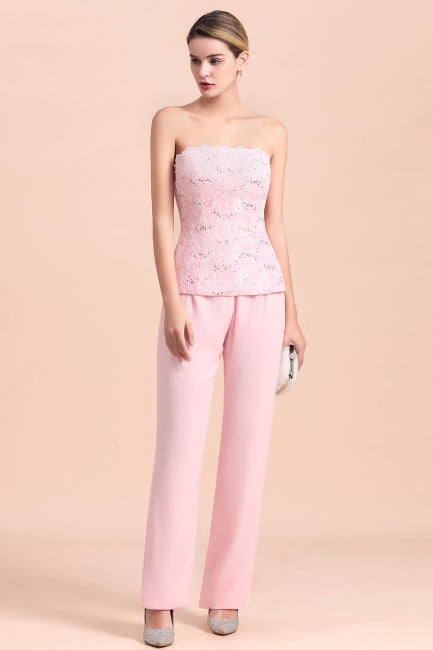 Elegant Strapless Appliques Mother of Bride Jumpsuit with Long Sleeves Wraps-misshow.com