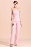 Elegant Strapless Appliques Mother of Bride Jumpsuit with Long Sleeves Wraps-misshow.com