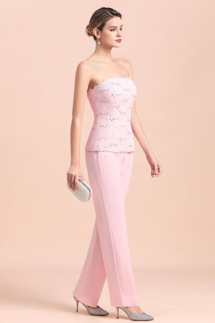 Elegant Strapless Appliques Mother of Bride Jumpsuit with Long Sleeves Wraps-misshow.com