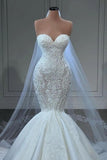 Elegant Strapless Sleeveless Mermaid Satin Floor-Length Wedding Dresses with Lace-misshow.com