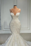 Elegant Strapless Sleeveless Mermaid Satin Floor-Length Wedding Dresses with Lace-misshow.com