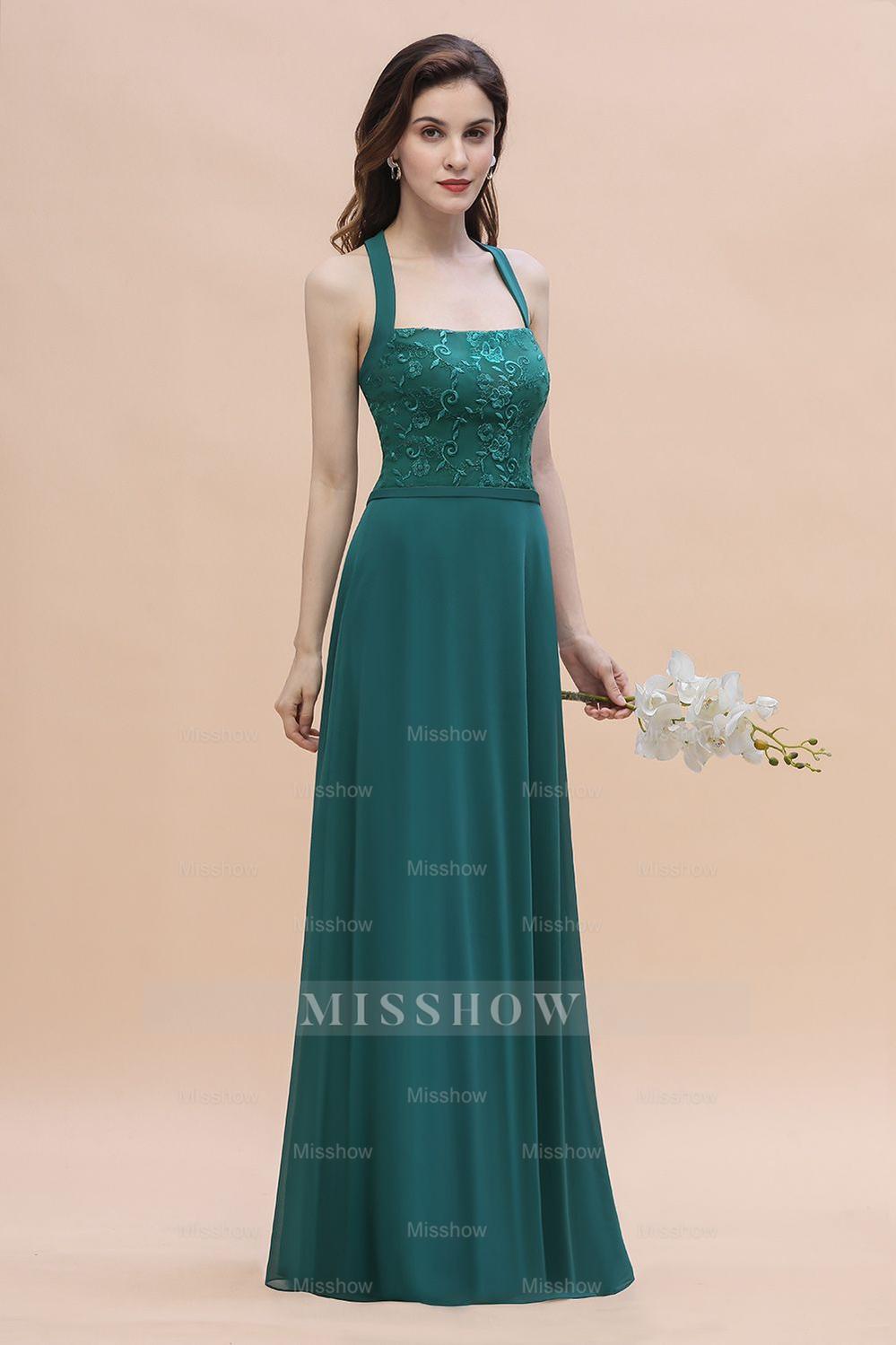 Elegant Straps Peacock Chiffon Appliques Bridesmaid Dresses Sleeveless misshow.com Elegant Straps Peacock Chiffon Appliques Bridesmaid Dresses Sleeveless misshow.com