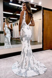 Elegant Straps V-neck Backless Mermaid Prom Dress With Lace-misshow.com