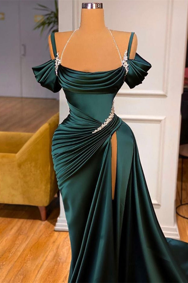 Elegant Stunning Off-the-Shoulder Mermaid Prom Evening Dresses Ruffles With Split-misshow.com