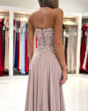 Elegant Sweetheart Appliques A-Line Ruffles Floor-length Prom Dress With Side Slit-misshow.com