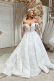 Elegant sweetheart long sleeves a-line lace Wedding dress-misshow.com