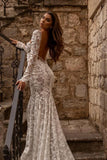 Elegant sweetheart longsleeves mermaid lace Wedding dresses-misshow.com