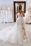 Elegant sweetheart off-the-shoulder cap sleeves a-line lace wedding dress