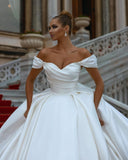 Elegant Sweetheart Off-the-shoulder Wedding Dresses Sweep Train-misshow.com