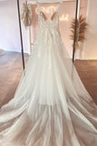 Elegant sweetheart V-neck sleeveless a-line lace Wedding dresses-misshow.com