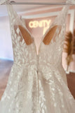 Elegant sweetheart V-neck sleeveless a-line lace Wedding dresses-misshow.com