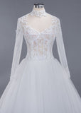 Looking for  in Tulle,Lace, Ball Gown style, and Gorgeous Lace work  MISSHOW has all covered on this elegant Elegant Tulle Lace Ball Gown High Neck Long Sleeves Floor Length Wedding Dress