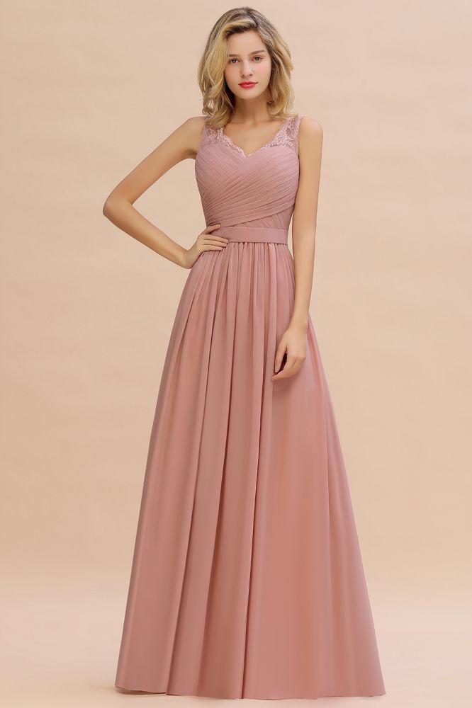 Elegant V-Neck A-line Evening Maxi Dress Bridesmaid Dress Sleeveless Styles-misshow.com