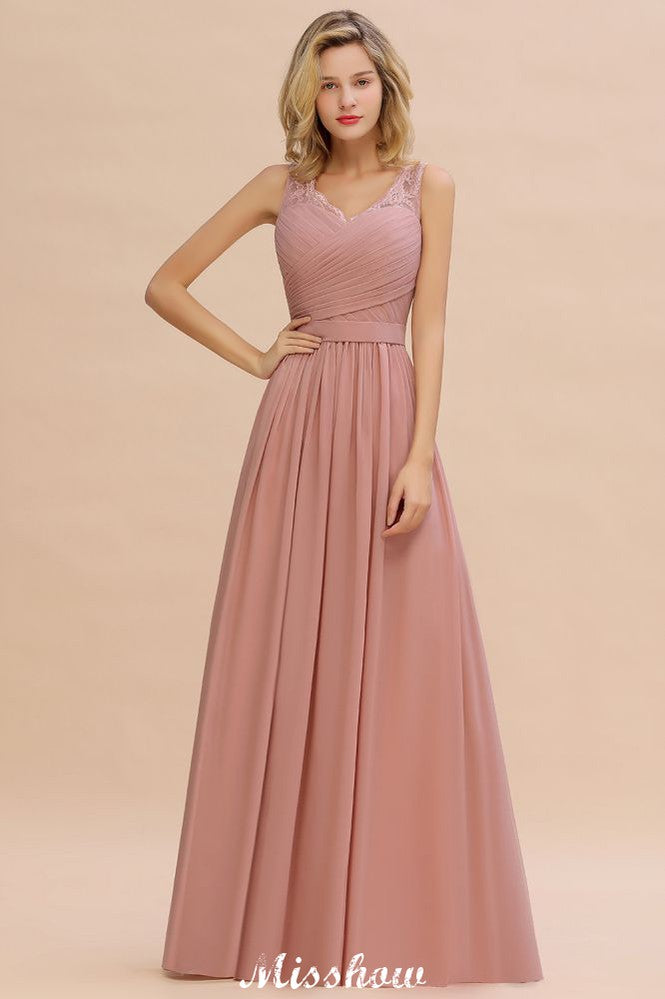 Elegant V-Neck A-line Evening Maxi Dress Bridesmaid Dress Sleeveless Styles | MISSHOW Elegant V-Neck A-line Evening Maxi Dress Bridesmaid Dress Sleeveless Styles | MISSHOW