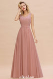 Elegant V-Neck A-line Evening Maxi Dress Bridesmaid Dress Sleeveless Styles-misshow.com