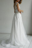 Elegant V-Neck A-Line Sleeveless Wedding Dresses With Lace-misshow.com