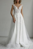 Elegant V-Neck A-Line Sleeveless Wedding Dresses With Lace