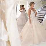 Elegant V-Neck A-line Wedding Dresses with Lace-misshow.com