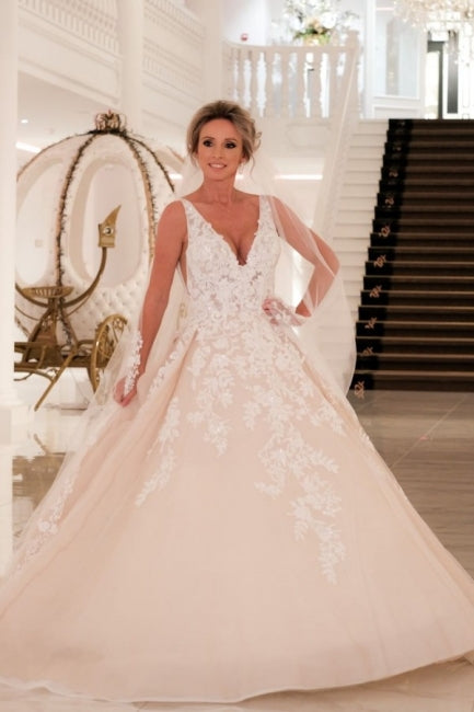 Elegant V-Neck A-line Wedding Dresses with Lace-misshow.com