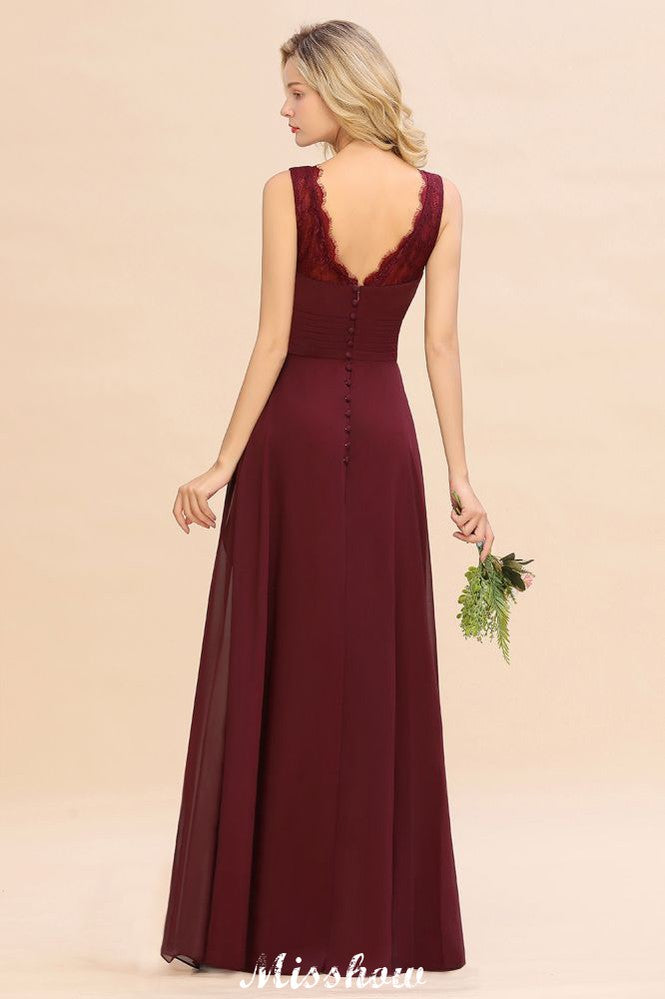 Elegant V-Neck aline Bridesmaid Dress Burgundy Backless Chiffon Party Dress | MISSHOW misshow.com Elegant V-Neck aline Bridesmaid Dress Burgundy Backless Chiffon Party Dress | MISSHOW misshow.com
