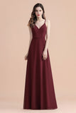 Elegant V-Neck Chiffon Aline Bridesmaid Dress Sleeveless Evening Prom Maxi Dress