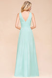 Elegant V-Neck Chiffon Bridesmaid Dress A-line Maxi Wedding Party Dress-misshow.com