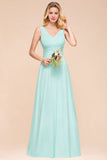 Elegant V-Neck Chiffon Bridesmaid Dress A-line Maxi Wedding Party Dress-misshow.com