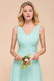 Elegant V-Neck Chiffon Bridesmaid Dress A-line Maxi Wedding Party Dress-misshow.com