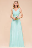 Elegant V-Neck Chiffon Bridesmaid Dress A-line Maxi Wedding Party Dress
