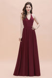 Elegant V-Neck Chiffon Bridesmaid Dress Backless aline Party Dress with Sequins