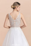 This elegant V-neck Tulle wedding dress with Lace could be custom made in plus size for curvy women. Plus size Sleeveless A-line bridal gowns are classic yet cheap.