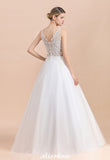 This elegant V-neck Tulle wedding dress with Lace could be custom made in plus size for curvy women. Plus size Sleeveless A-line bridal gowns are classic yet cheap.