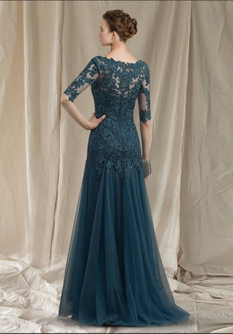 Elegant v-neck half sleeves mermaid lace mother dress-misshow.com
