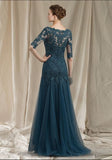 Elegant v-neck half sleeves mermaid lace mother dress-misshow.com