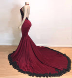 Elegant V-Neck Halter Mermaid Appliques Evening Gowns-misshow.com