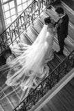 Elegant V-Neck Long-Sleeve Mermaid Floor-Length Lace Wedding Dresses with Chapel Trian-misshow.com