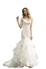 MISSHOW offers Elegant V-Neck Mermaid Bridal Gown Tulle Lace Appliques Puffy Wedding Dress at a good price from Ivory,Tulle to Mermaid Floor-length them. Stunning yet affordable Sleeveless .