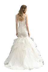 MISSHOW offers Elegant V-Neck Mermaid Bridal Gown Tulle Lace Appliques Puffy Wedding Dress at a good price from Ivory,Tulle to Mermaid Floor-length them. Stunning yet affordable Sleeveless .