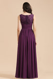 Elegant V-Neck Ruffle A-line Chiffon Lace Bridesmaid Dresses-misshow.com