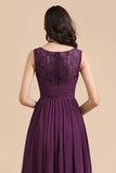 Elegant V-Neck Ruffle A-line Chiffon Lace Bridesmaid Dresses-misshow.com