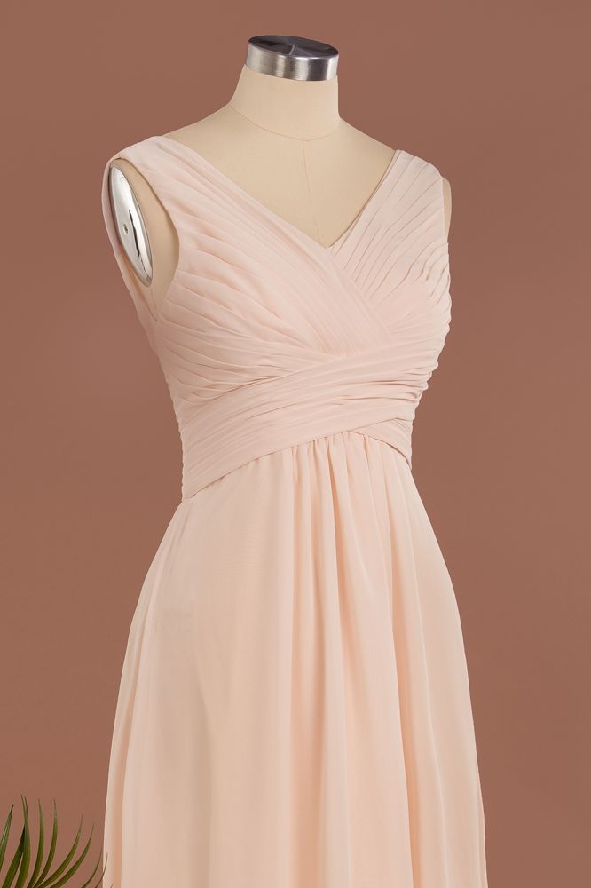 MISSHOW offers Elegant V-Neck Ruffles Simple Formal Dresses, A-Line Sleeveless Chiffon Evening Dresses at a good price from 100D Chiffon to A-line Floor-length them. Lightweight yet affordable home,beach,swimming useProm Dresses.