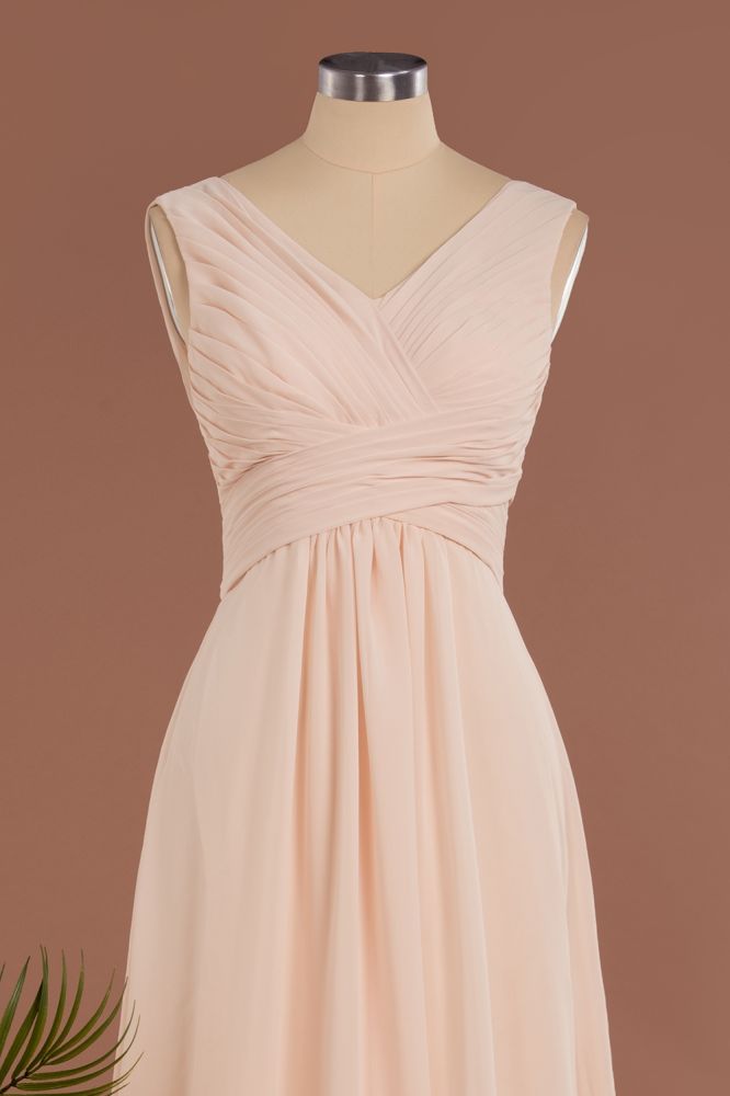 MISSHOW offers Elegant V-Neck Ruffles Simple Formal Dresses, A-Line Sleeveless Chiffon Evening Dresses at a good price from 100D Chiffon to A-line Floor-length them. Lightweight yet affordable home,beach,swimming useProm Dresses.