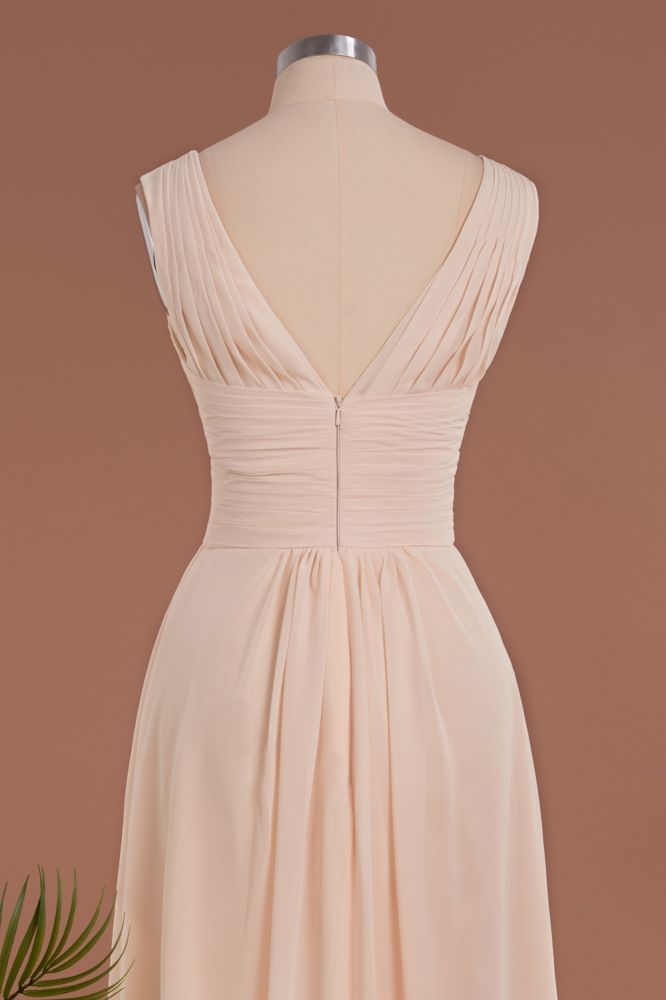 MISSHOW offers Elegant V-Neck Ruffles Simple Formal Dresses, A-Line Sleeveless Chiffon Evening Dresses at a good price from 100D Chiffon to A-line Floor-length them. Lightweight yet affordable home,beach,swimming useProm Dresses.