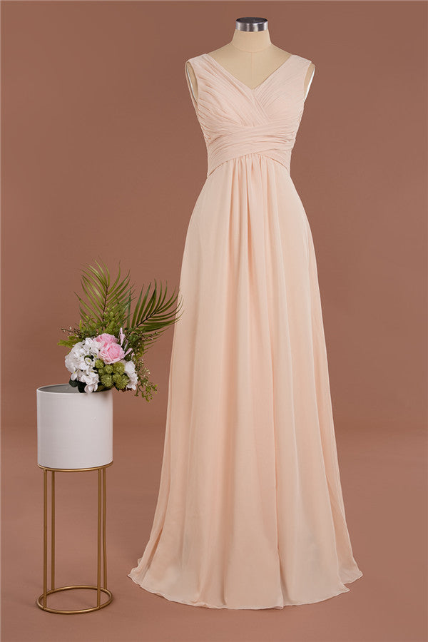 MISSHOW offers Elegant V-Neck Ruffles Simple Formal Dresses, A-Line Sleeveless Chiffon Evening Dresses at a good price from 100D Chiffon to A-line Floor-length them. Lightweight yet affordable home,beach,swimming useProm Dresses.
