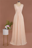 Elegante Rüschen mit V-Ausschnitt Einfache Abendkleider | Ärmellose Chiffon-Abendkleider in A-Linie