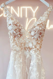 Elegant v-neck sleeveless a-line backless lace Wedding dresses-misshow.com