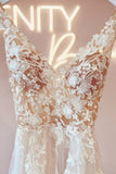 Elegant v-neck sleeveless a-line backless lace Wedding dresses-misshow.com