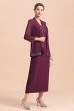 Elegant V-Neck SLeeveless Apppliques Grape Mother of Bride Dress with Wraps